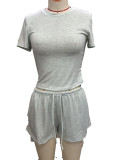 Solid Color Short Sleeve Tep Two Piece Short Set GMYS-JQ69088