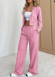 Solid Color Knits Cardigan Two Piece Pants Set HNIF-HL007