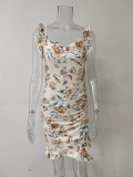 Printed V Neck Ruffles Sling Mini Dress GMYS-LWZ0071