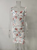 Printed V Neck Ruffles Sling Mini Dress GMYS-LWZ0071