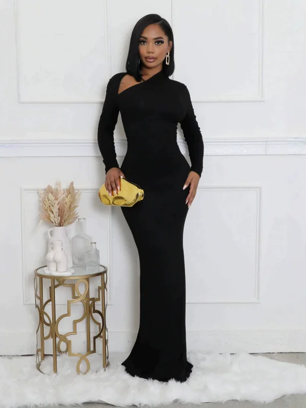 Solid Color Long Sleeve Slim Maxi Dress SFY-2824