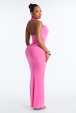 Halterneck Solid Color V Neck Maxi Dress GKYS-3001