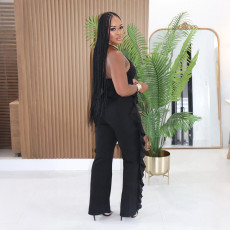 V Neck Solid Color Halterneck Jumpsuit CYA-902559