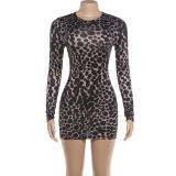 Leopard Printed Long Sleeve Bodycon Dress GZJQ-K6D20645A