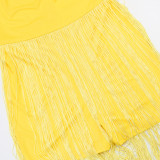 Solid Color Sling Tassel Midi Dress CYA-902441