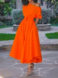 Slash Shoulder Tie Up Irregular Maxi Dress SFY-2820