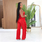 V Neck Solid Color Halterneck Jumpsuit CYA-902559