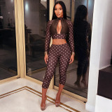 Polka Dot Printed Long Sleeve Two Piece Pants Set GDSF-Q26ST265