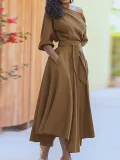 Slash Shoulder Tie Up Irregular Maxi Dress SFY-2820