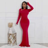 Solid Color Long Sleeve Slim Maxi Dress SFY-2824