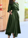 Slash Shoulder Tie Up Irregular Maxi Dress SFY-2820