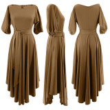 Slash Shoulder Tie Up Irregular Maxi Dress SFY-2820