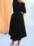 Slash Shoulder Tie Up Irregular Maxi Dress SFY-2820