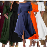 Slash Shoulder Tie Up Irregular Maxi Dress SFY-2820