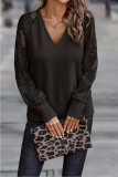 Plus Size V Neck Lace Long Sleeve T Shirt GMYS-LWZ0091