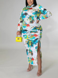 Plus Size Printed Long Sleeve Maxi Dress GAWE-6803