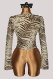 Zebra Print U Neck Long Sleeve T Shirt YWXS-K26L3037