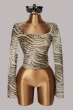 Zebra Print U Neck Long Sleeve T Shirt YWXS-K26L3037