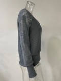 Plus Size V Neck Lace Long Sleeve T Shirt GMYS-LWZ0091