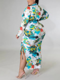 Plus Size Printed Long Sleeve Maxi Dress GAWE-6803