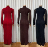Long Sleeve Mesh Slim Maxi Dress GADE-11443
