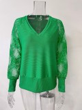 Plus Size V Neck Lace Long Sleeve T Shirt GMYS-LWZ0091