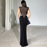 Lace Patchwork Ruched Sleeveless Maxi Dress XEF-K6D20631A