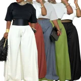 Solid Color Ruched Wide Leg Pants LSD-3066