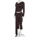Solid Color Long Sleeve Two Piece Pants Set GDSF-J26ST457