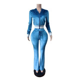 Velvet Solid Color Long Sleeve Two Piece Pants Set MEM-88726