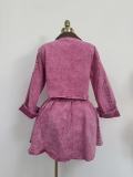 Contrast Color Lapel Two Piece Skirt Set GADE-6767
