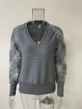 Plus Size V Neck Lace Long Sleeve T Shirt GMYS-LWZ0091
