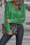 Plus Size V Neck Lace Long Sleeve T Shirt GMYS-LWZ0091