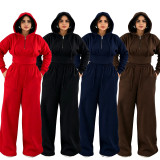 Solid Color Ruched Hooded Sport Two Piece Pants Set CM-60107