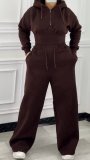 Solid Color Ruched Hooded Sport Two Piece Pants Set CM-60107