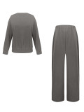Solid Color Long Sleeve Loose 2 Piece Pants Set ZDF-33563
