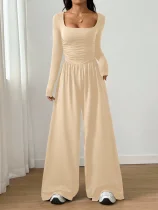 Long Sleeve Square Neck Solid Jumpsuit GMYS-JQ69091