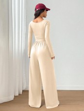 Long Sleeve Square Neck Solid Jumpsuit GMYS-JQ69091