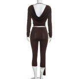 Solid Color Long Sleeve Two Piece Pants Set GDSF-J26ST457