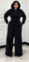 Solid Color Ruched Hooded Sport Two Piece Pants Set CM-60107
