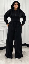 Solid Color Ruched Hooded Sport Two Piece Pants Set CM-60107