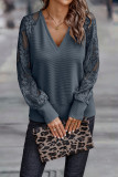 Plus Size V Neck Lace Long Sleeve T Shirt GMYS-LWZ0091