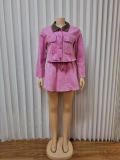 Contrast Color Lapel Two Piece Skirt Set GADE-6767