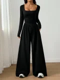 Long Sleeve Square Neck Solid Jumpsuit GMYS-JQ69091