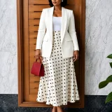 Plus Size Solid Color Blazer Coat+Polka Dot Long Skirt Suit GCZF-8680