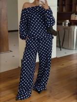 Polka Dot Printed Long Sleeve Two Piece Pants Set GMYS-JQ69105