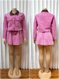 Contrast Color Lapel Two Piece Skirt Set GADE-6767