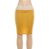 Lace Patchwork Contrast Color Mid-skirts XEF-K6J20634A