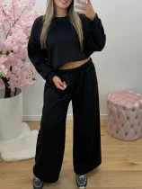 Solid Color Long Sleeve Loose 2 Piece Pants Set ZDF-33563