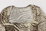 Zebra Print U Neck Long Sleeve T Shirt YWXS-K26L3037